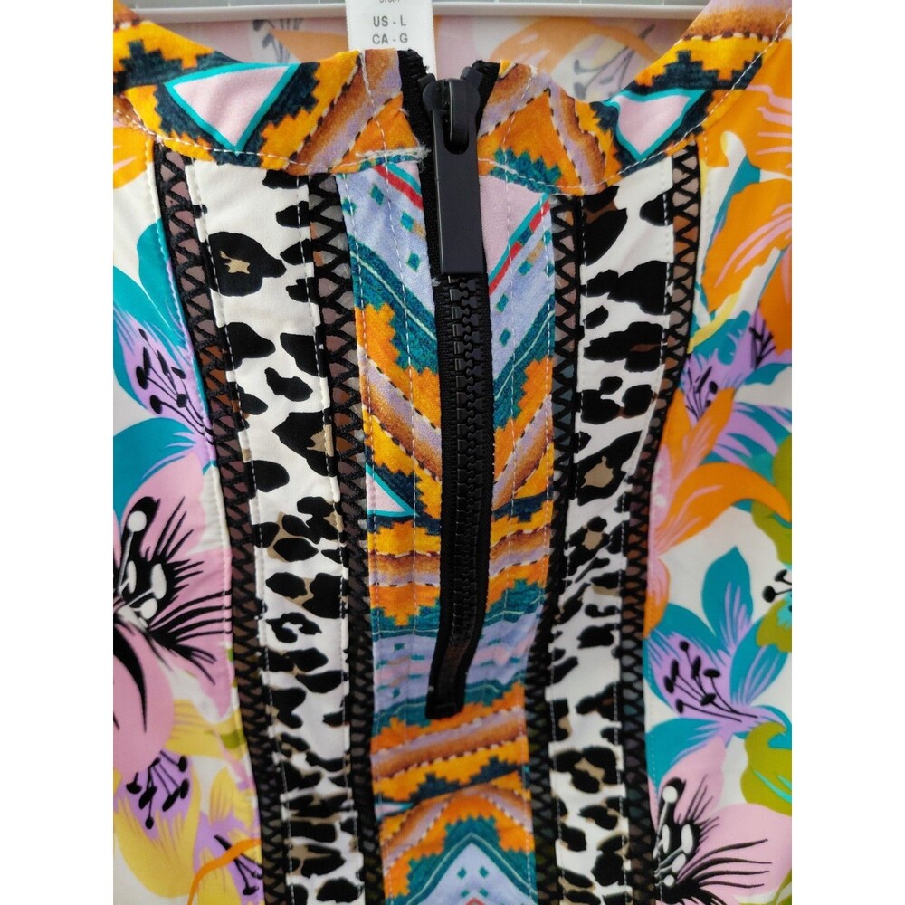 Nanette Lepore Colorful Floral 1/4 Zip Stretch Activewear Pullover Top Size L - Picture 2 of 9